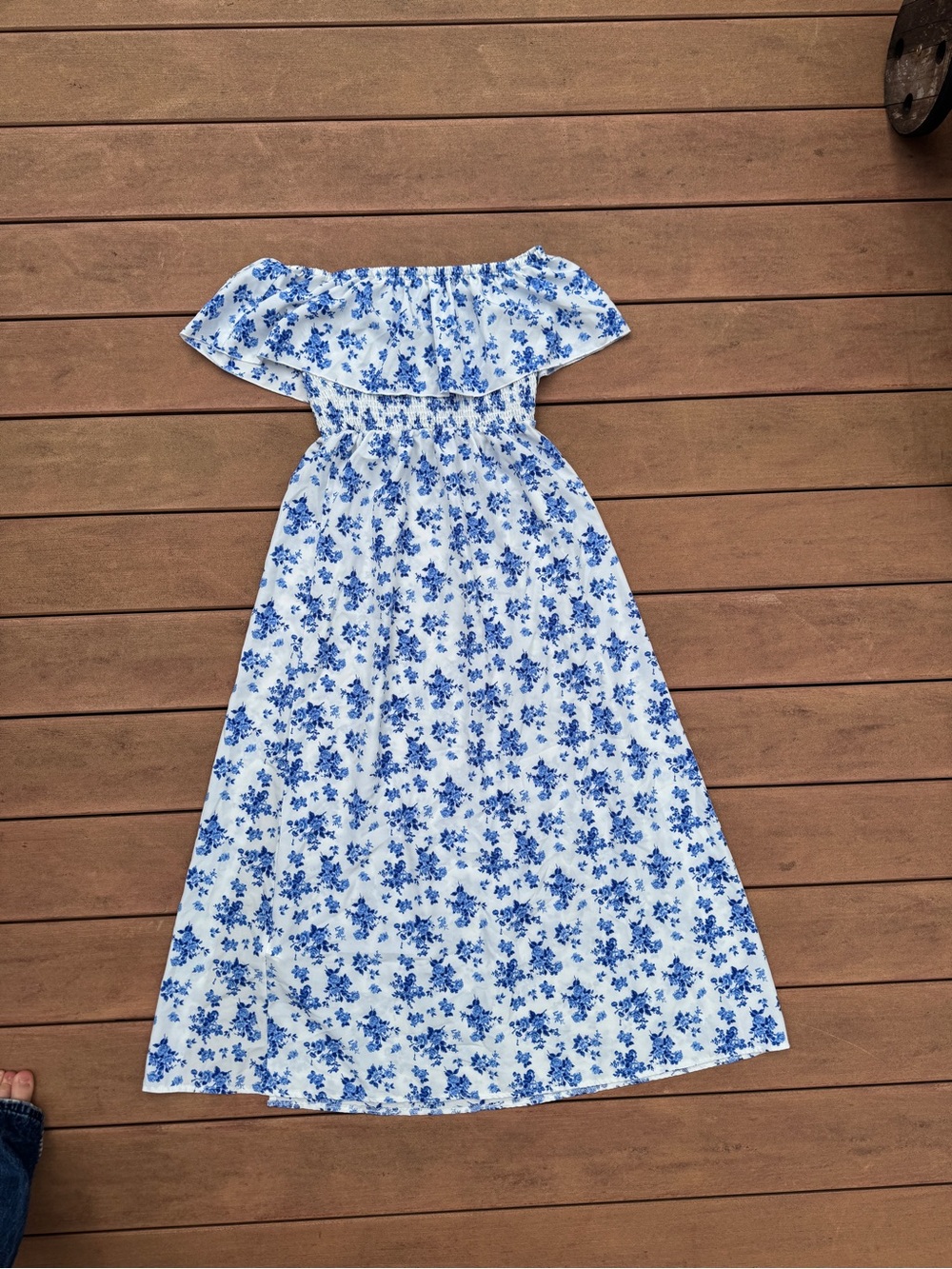 SHEIN White and Blue Floral Off-Shoulder Maxi Dress for Girls